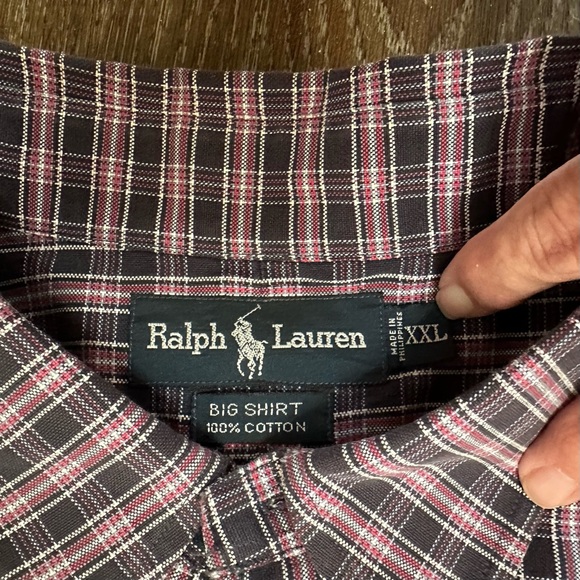 Men’s button  down Ralph Lauren Cotton shirt BIG  size XXL BLUE CHECKED - Picture 6 of 13